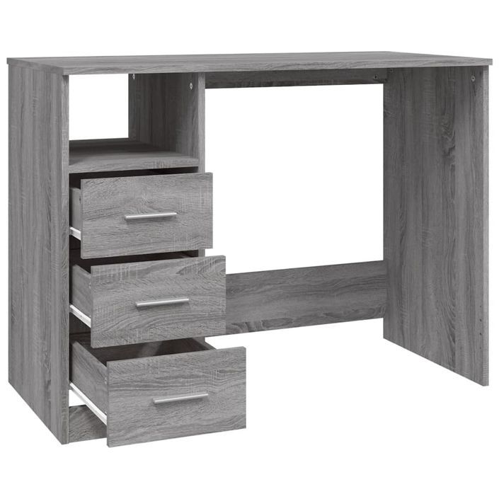 Bureau avec tiroirs Sonoma gris 102x50x76 cm Bois d'ingénierie - Photo n°7