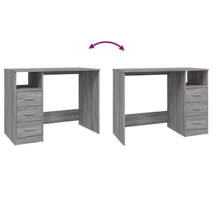 Bureau avec tiroirs Sonoma gris 102x50x76 cm Bois d'ingénierie - Photo n°9