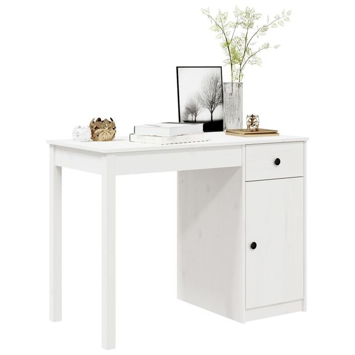 Bureau Blanc 100x50x75 cm Bois massif de pin - Photo n°4