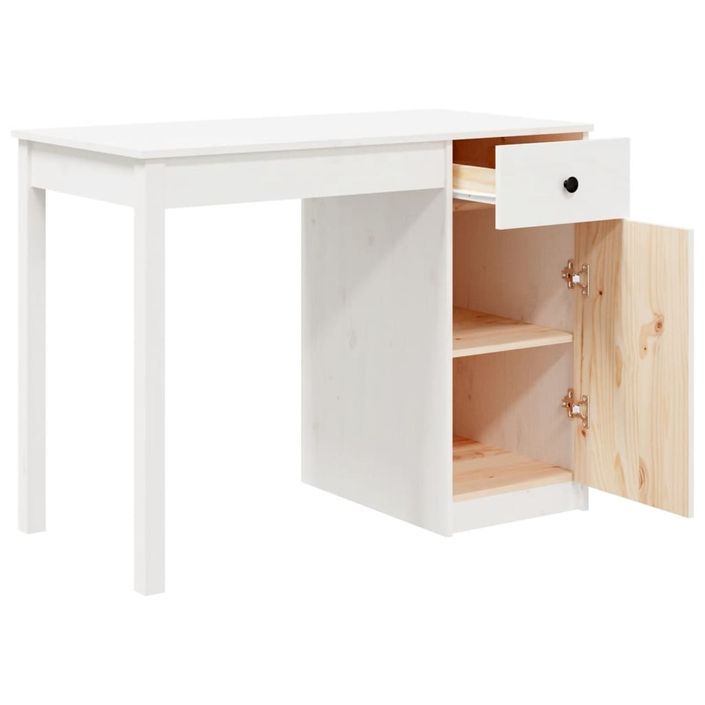 Bureau Blanc 100x50x75 cm Bois massif de pin - Photo n°7