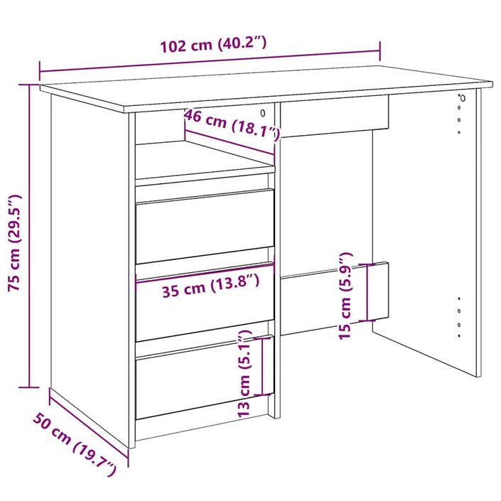 Bureau blanc 102x50x75 cm bois d'ingénierie - Photo n°10