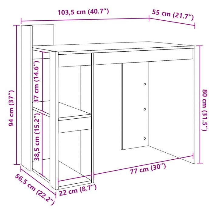 Bureau blanc 103,5x56,5x94 cm bois d'ingénierie - Photo n°9