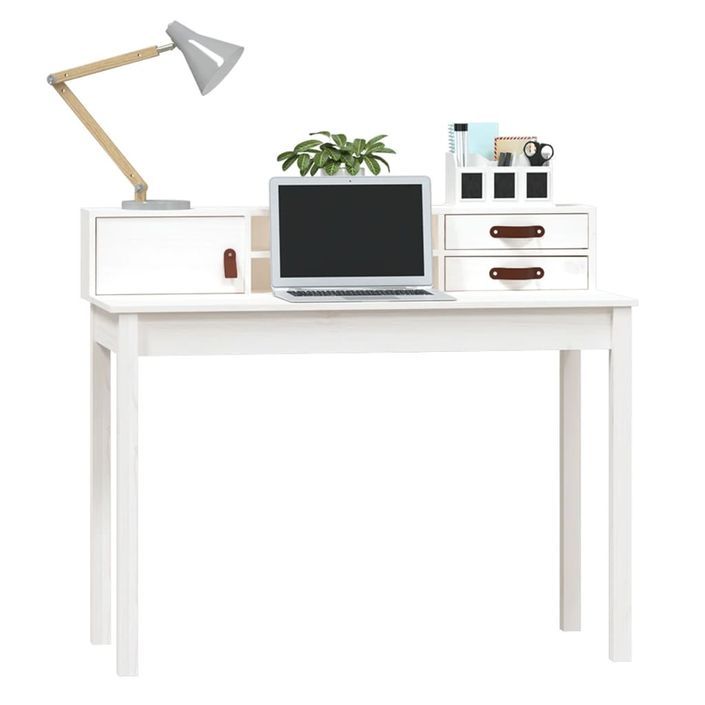 Bureau Blanc 110x50x93 cm Bois massif de pin - Photo n°4