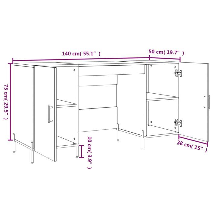 Bureau blanc 140x50x75 cm bois d'ingénierie - Photo n°12