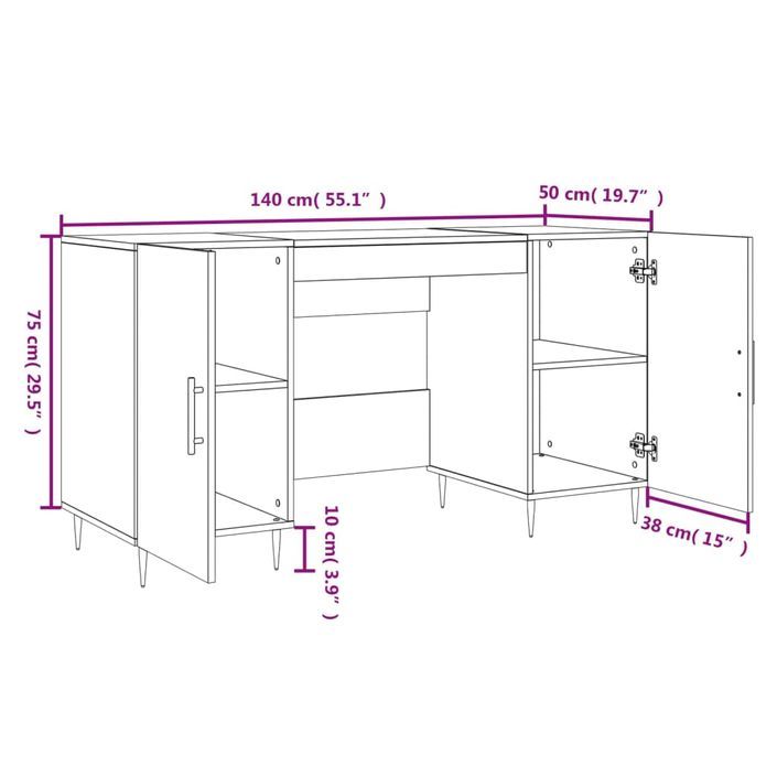 Bureau blanc 140x50x75 cm bois d'ingénierie - Photo n°12