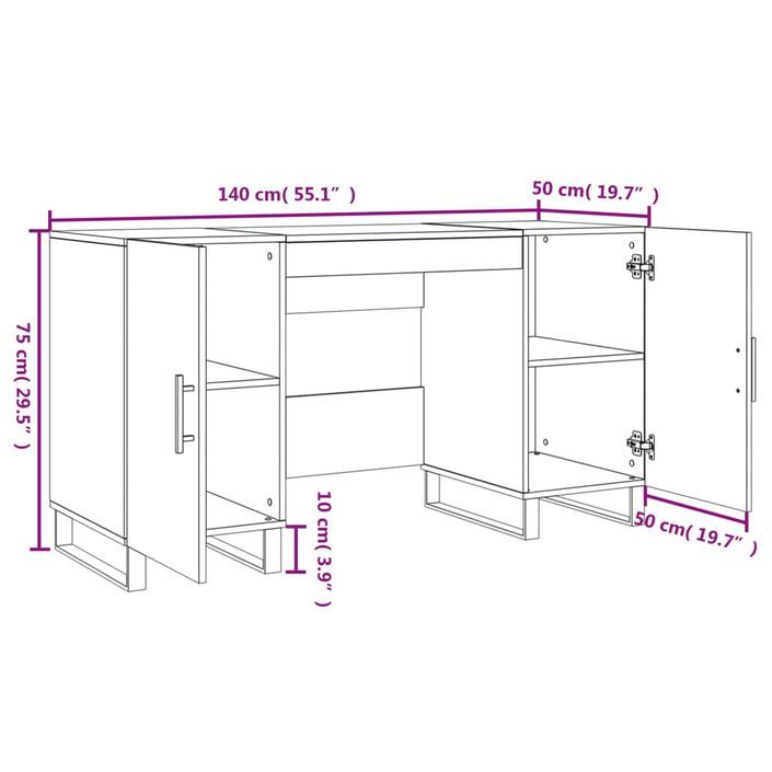 Bureau blanc 140x50x75 cm bois d'ingénierie - Photo n°12