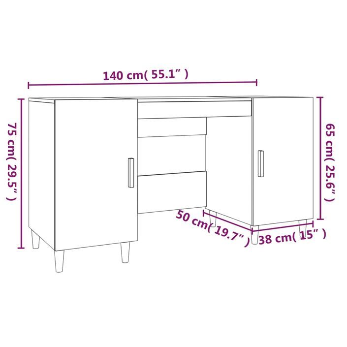 Bureau Blanc 140x50x75 cm Bois d'ingénierie - Photo n°9