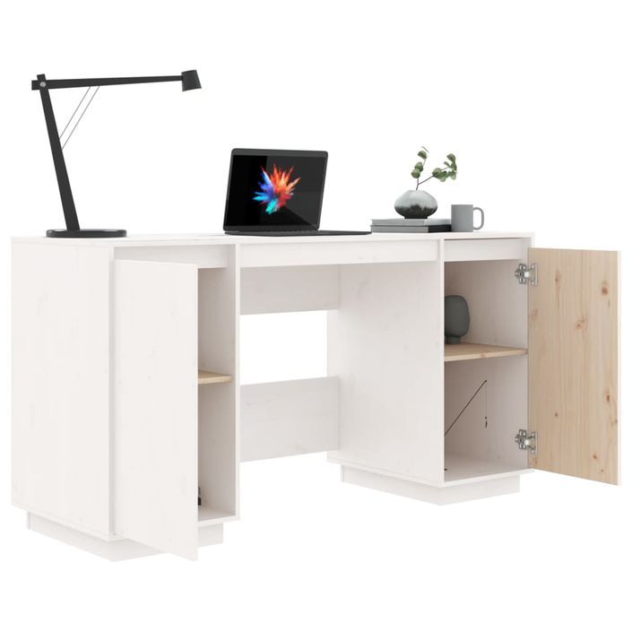 Bureau blanc 140x50x75 cm bois massif de pin - Photo n°4