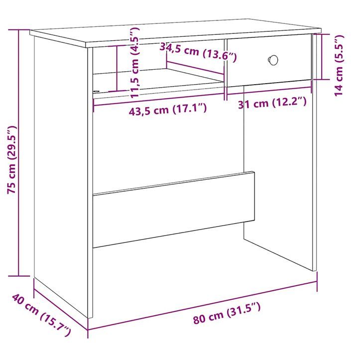 Bureau Blanc 80x40x75 cm Bois d'ingénierie - Photo n°11