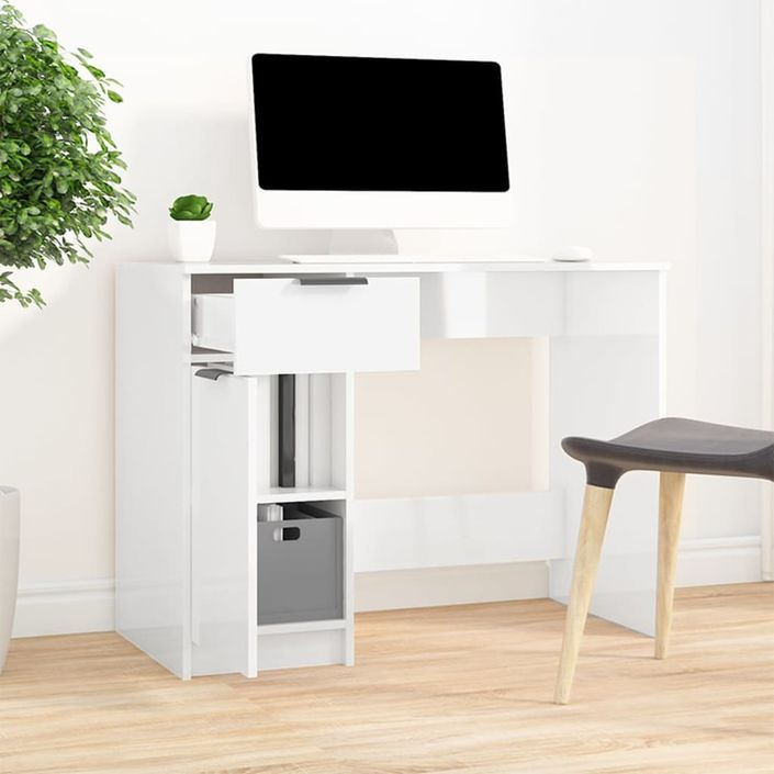 Bureau Blanc brillant 100x50x75 cm Bois d'ingénierie - Photo n°1