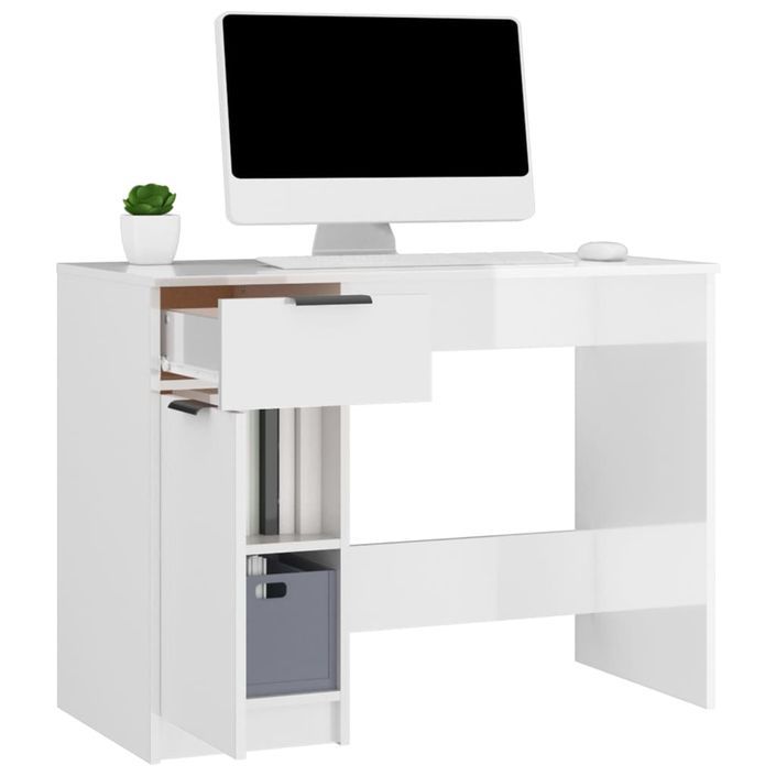 Bureau Blanc brillant 100x50x75 cm Bois d'ingénierie - Photo n°4