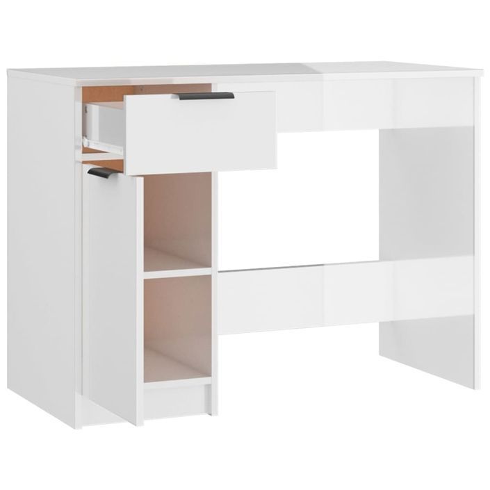 Bureau Blanc brillant 100x50x75 cm Bois d'ingénierie - Photo n°6