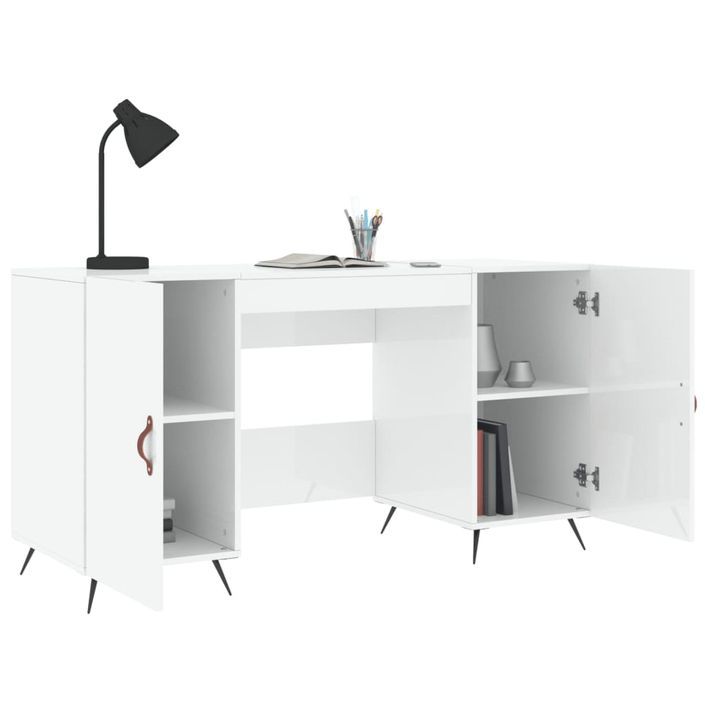 Bureau Blanc brillant 140x50x75 cm Bois d'ingénierie - Photo n°4