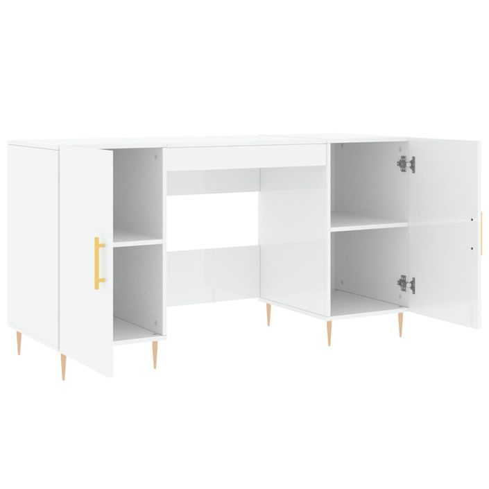 Bureau Blanc brillant 140x50x75 cm Bois d'ingénierie - Photo n°5