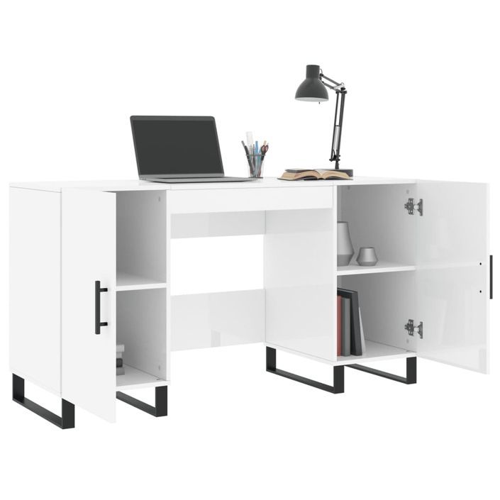 Bureau Blanc brillant 140x50x75 cm Bois d'ingénierie - Photo n°4