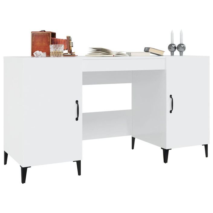 Bureau Blanc brillant 140x50x75 cm Bois d'ingénierie - Photo n°4