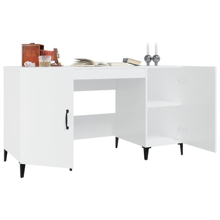 Bureau Blanc brillant 140x50x75 cm Bois d'ingénierie - Photo n°5