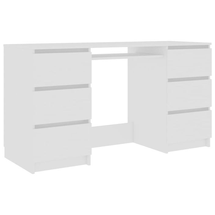 Bureau bois blanc brillant 6 tiroirs Study 140 cm - Photo n°1