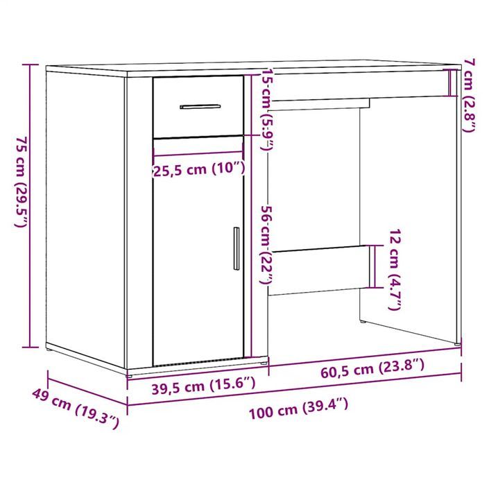 Bureau chêne artisanal 100x49x75 cm bois d'ingénierie - Photo n°11