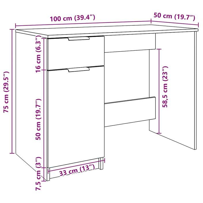 Bureau chêne artisanal 100x50x75 cm bois d'ingénierie - Photo n°11