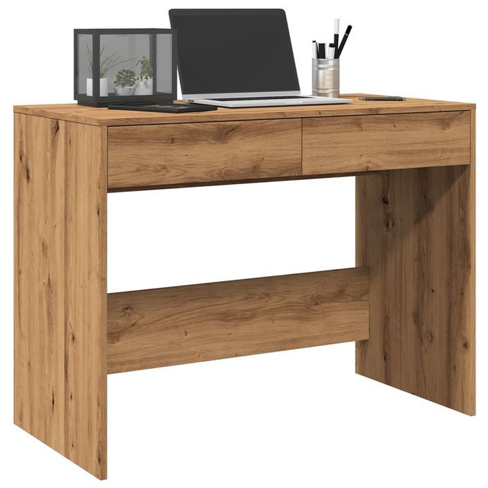 Bureau chêne artisanal 101x50x76,5 cm bois d'ingénierie - Photo n°1