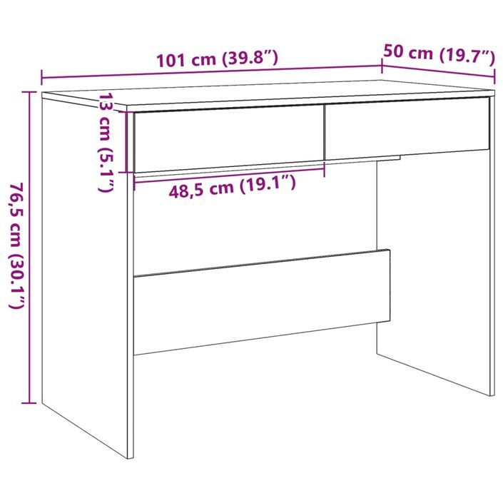 Bureau chêne artisanal 101x50x76,5 cm bois d'ingénierie - Photo n°11