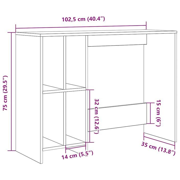 Bureau chêne artisanal 102,5x35x75 cm bois d'ingénierie - Photo n°9