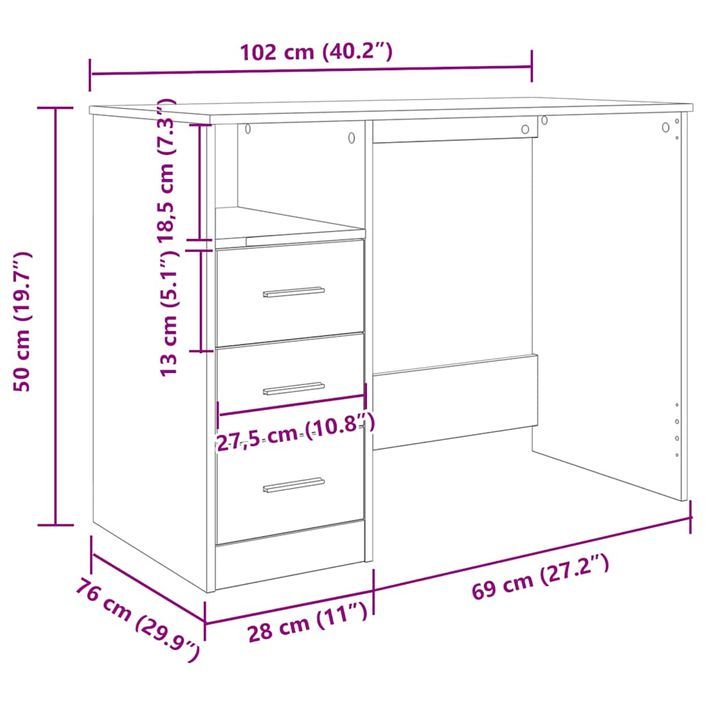 Bureau chêne artisanal 102x76x50 cm bois d'ingénierie - Photo n°11