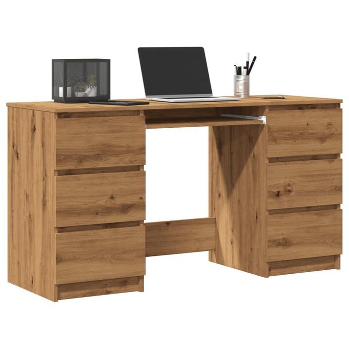 Bureau chêne artisanal 140x50x77 cm bois d'ingénierie - Photo n°1