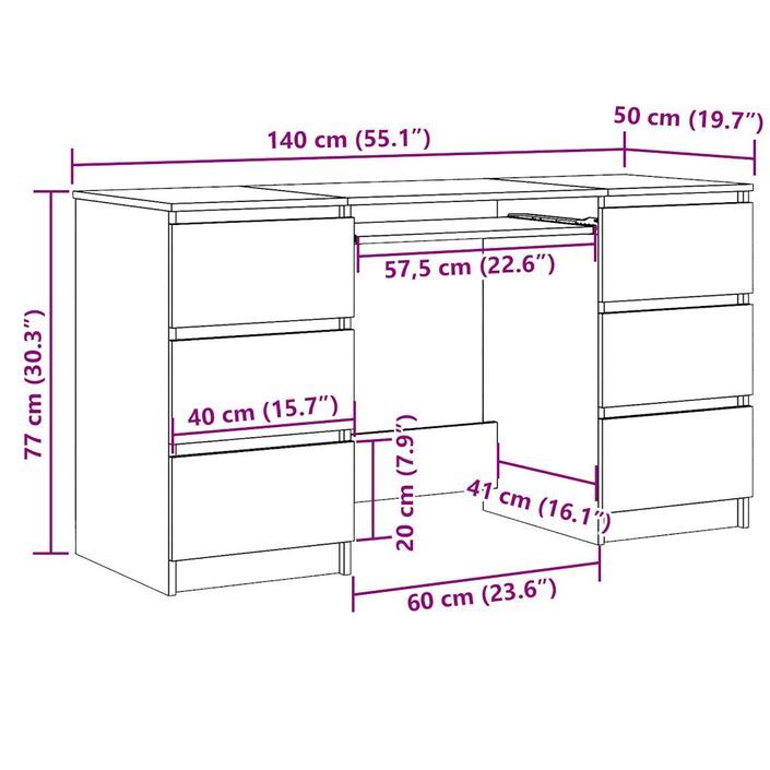 Bureau chêne artisanal 140x50x77 cm bois d'ingénierie - Photo n°10