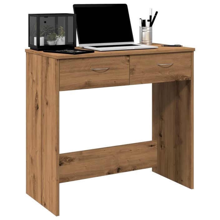 Bureau chêne artisanal 80x40x75 cm bois d'ingénierie - Photo n°4