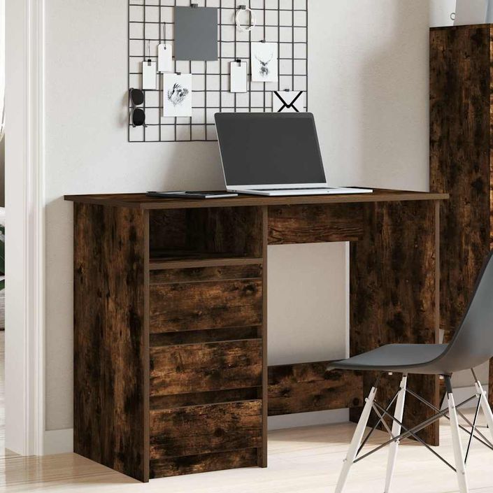 Bureau chêne fumé 102x50x75 cm bois d'ingénierie - Photo n°3