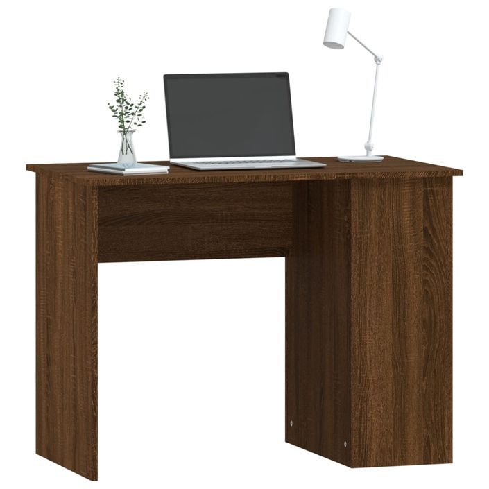 Bureau chêne marron 100x55x75 cm bois d'ingénierie - Photo n°3