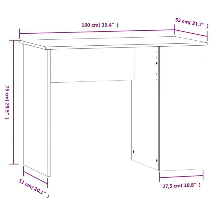 Bureau chêne marron 100x55x75 cm bois d'ingénierie - Photo n°8