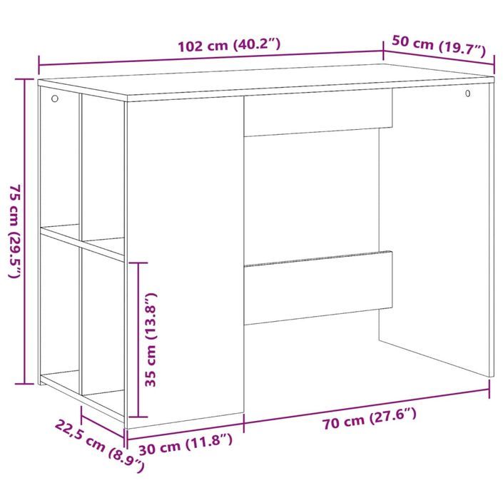 Bureau chêne marron 102x50x75 cm bois d'ingénierie - Photo n°9