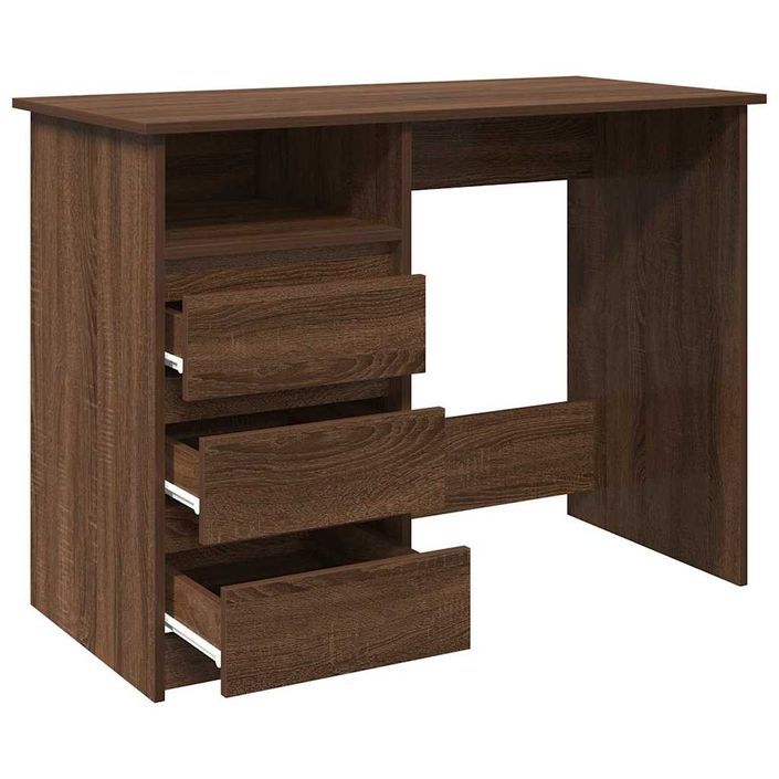 Bureau chêne marron 102x50x75 cm bois d'ingénierie - Photo n°4