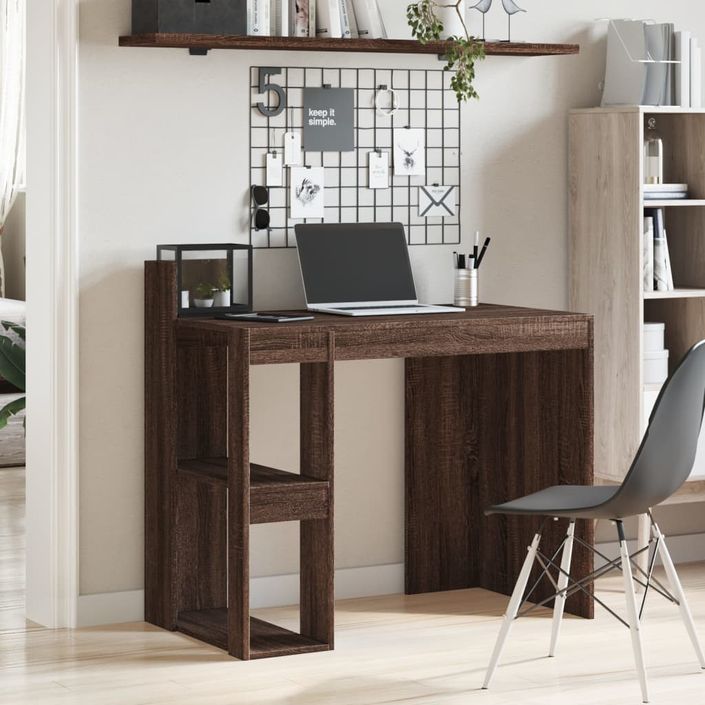 Bureau chêne marron 103,5x56,5x94 cm bois d'ingénierie - Photo n°3