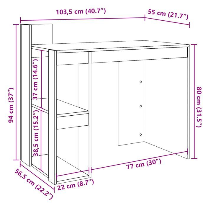 Bureau chêne marron 103,5x56,5x94 cm bois d'ingénierie - Photo n°9