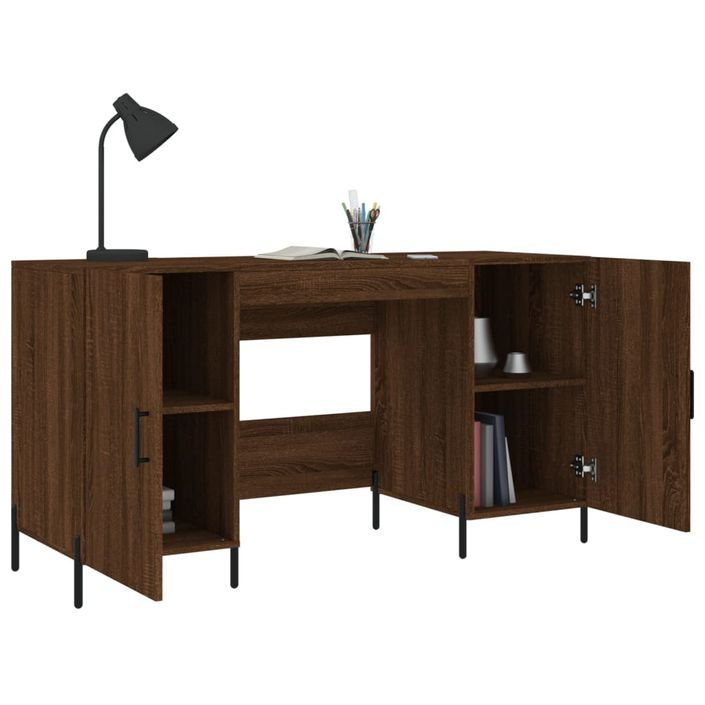 Bureau chêne marron 140x50x75 cm bois d'ingénierie - Photo n°4