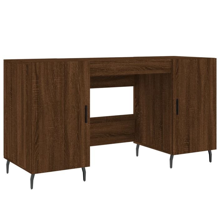 Bureau chêne marron 140x50x75 cm bois d'ingénierie - Photo n°2