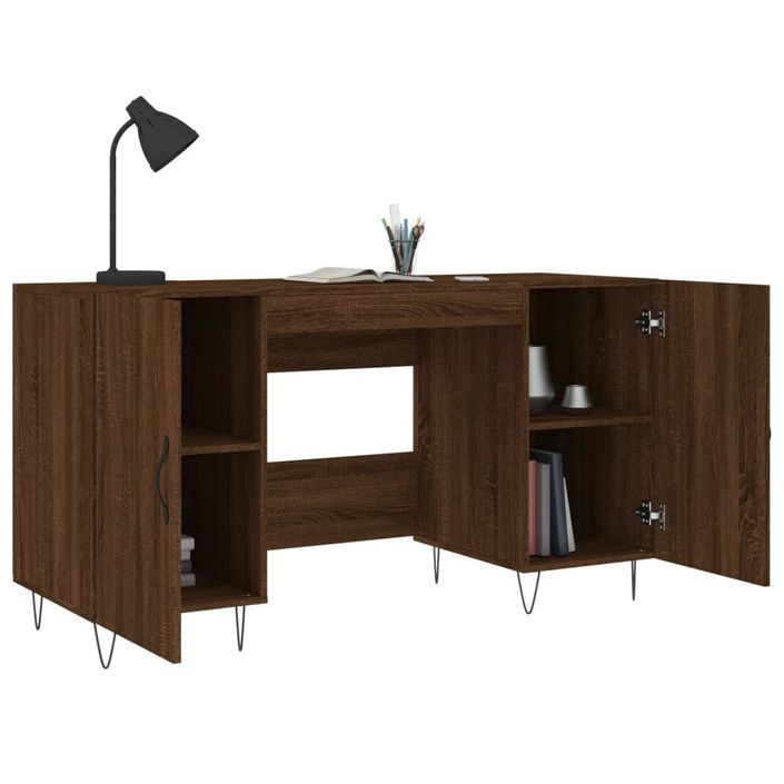 Bureau chêne marron 140x50x75 cm bois d'ingénierie - Photo n°4