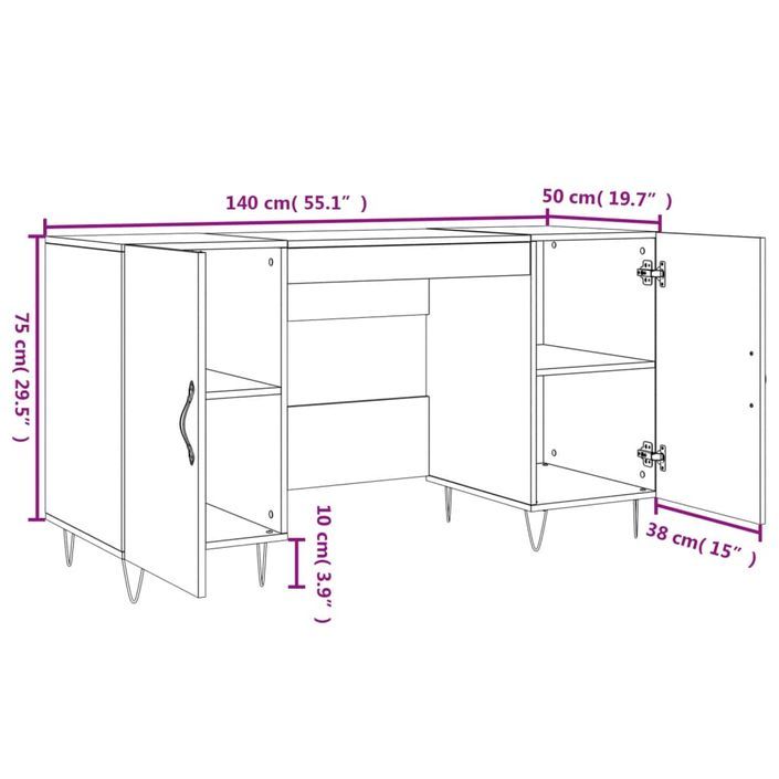 Bureau chêne marron 140x50x75 cm bois d'ingénierie - Photo n°12