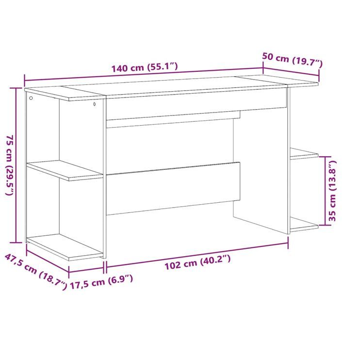 Bureau chêne marron 140x50x75 cm bois d'ingénierie - Photo n°9