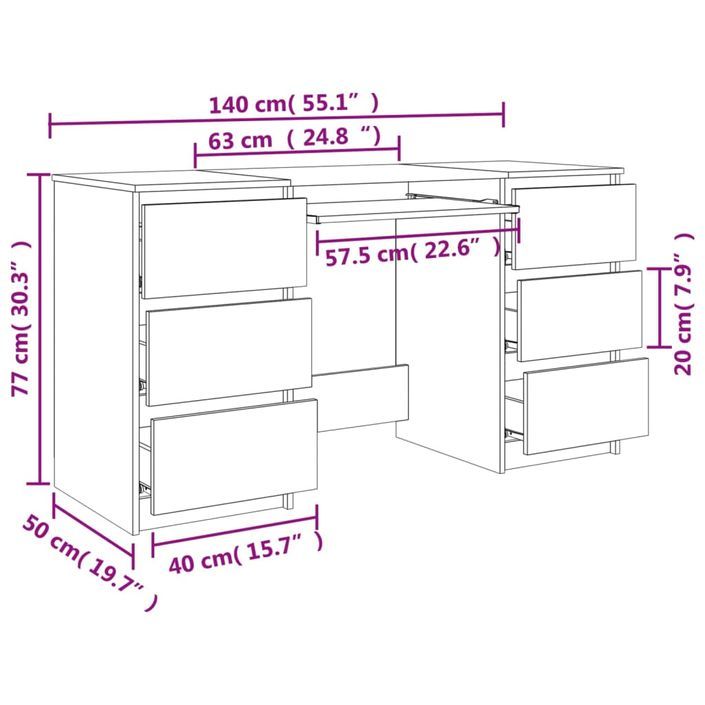 Bureau Chêne marron 140x50x77 cm Bois d'ingénierie - Photo n°8