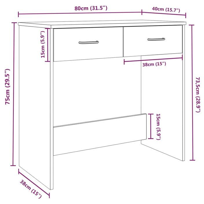 Bureau Chêne marron 80x40x75 cm Bois d'ingénierie - Photo n°7