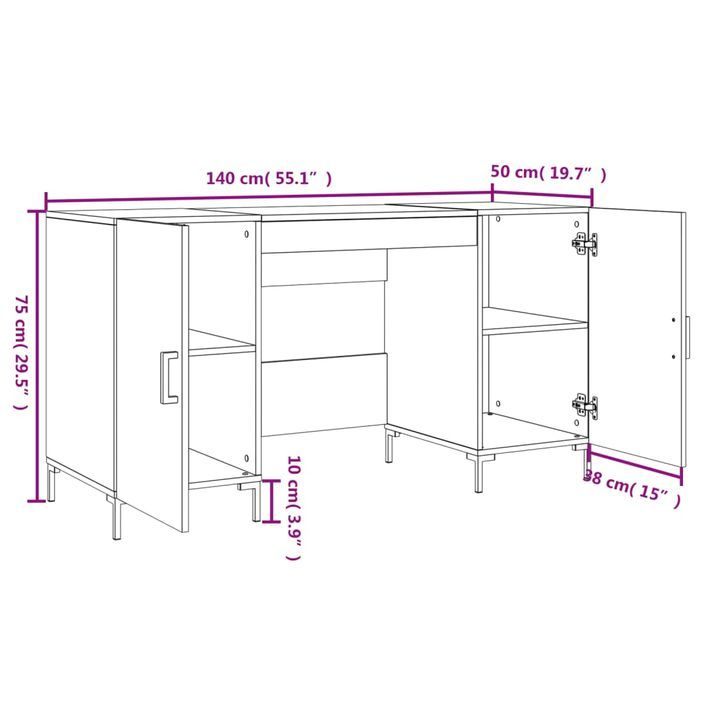 Bureau chêne sonoma 140x50x75 cm bois d'ingénierie - Photo n°12