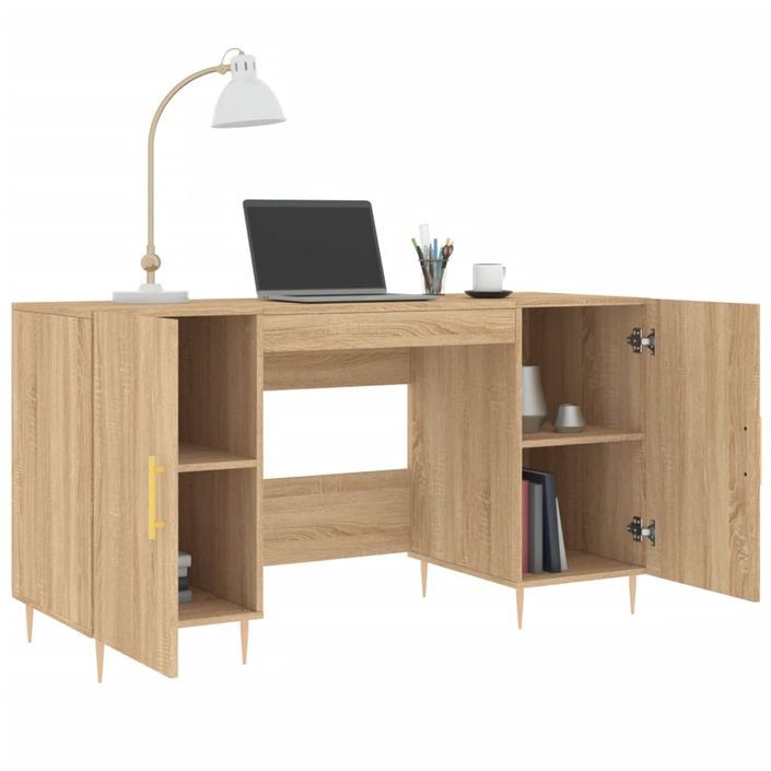 Bureau chêne sonoma 140x50x75 cm bois d'ingénierie - Photo n°4