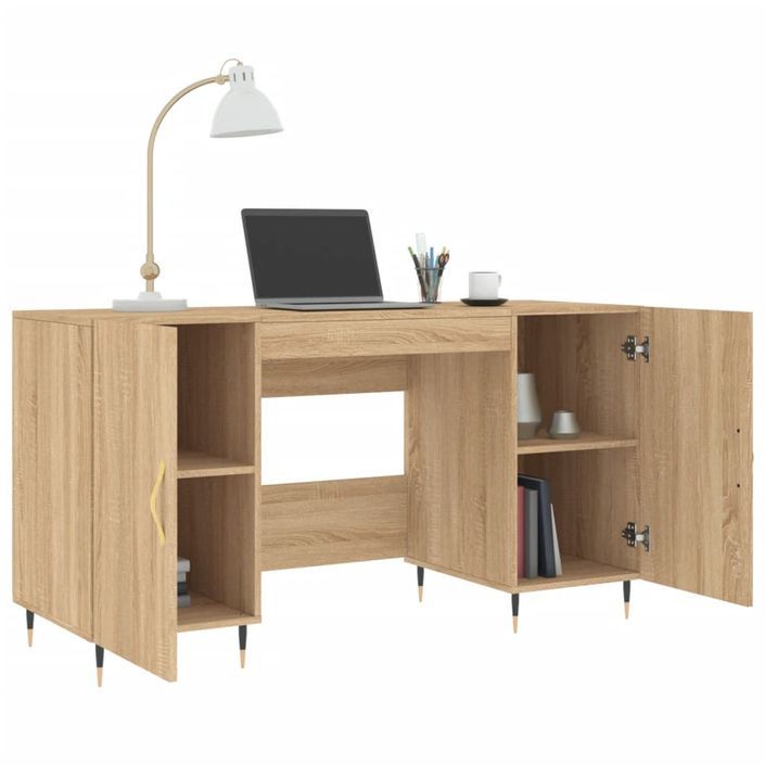 Bureau chêne sonoma 140x50x75 cm bois d'ingénierie - Photo n°4