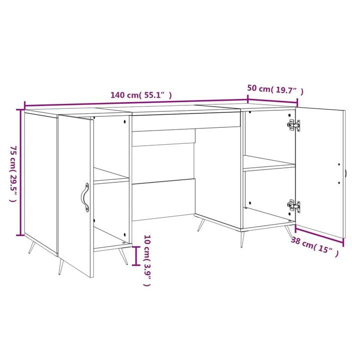 Bureau chêne sonoma 140x50x75 cm bois d'ingénierie - Photo n°12