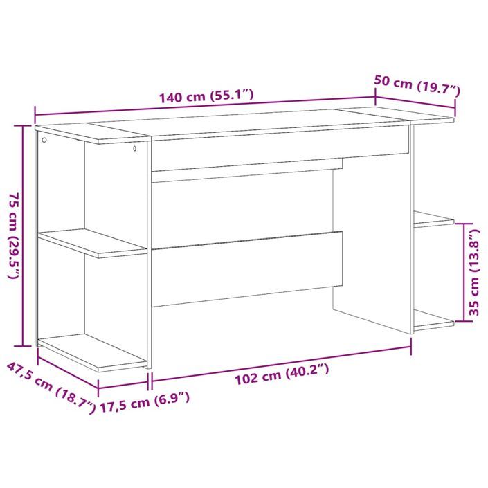 Bureau chêne sonoma 140x50x75 cm bois d'ingénierie - Photo n°9